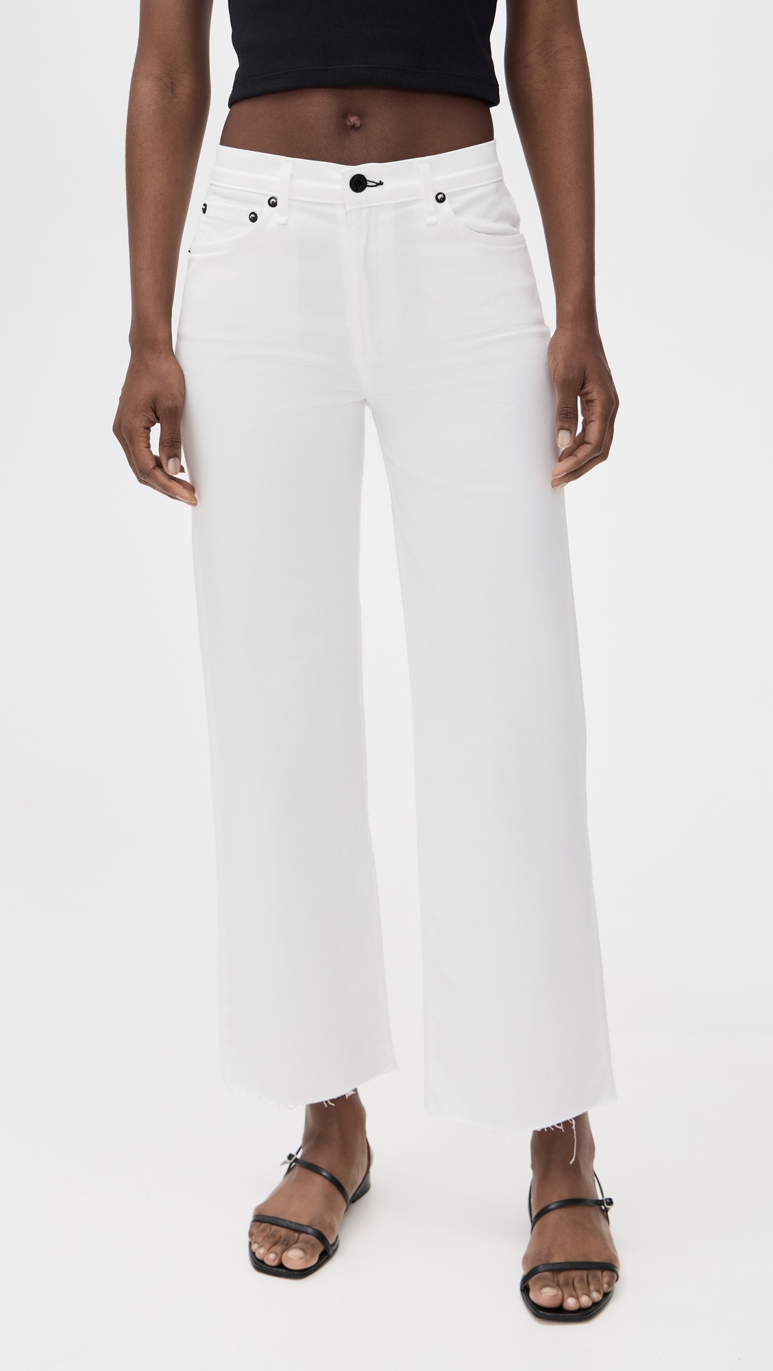 Crop Wide Leg Twill Pants Ivory