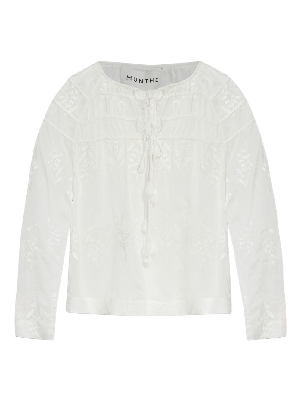 Embroidered lace-up blouse - IVORY