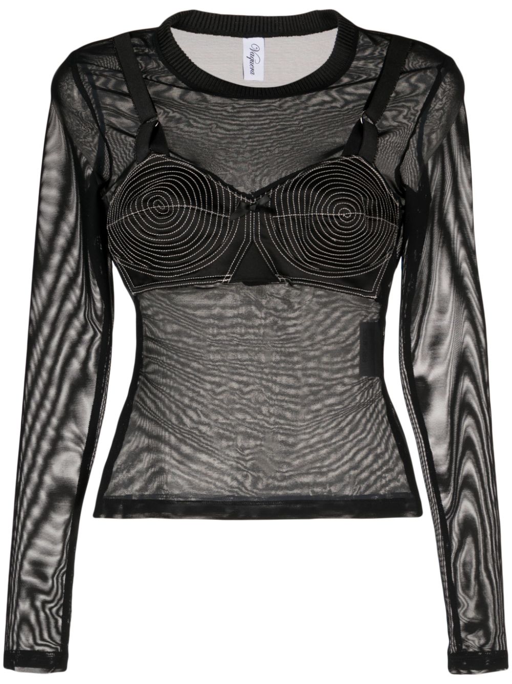 Mesh long-sleeved top - Black