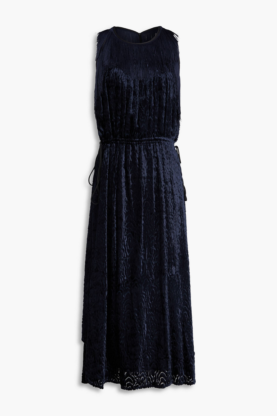 Fringed devoré-velvet midi dress - Blue - DE 38