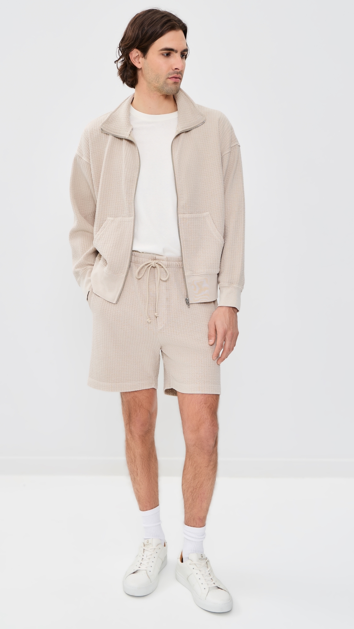 Jean Waffle Zip Jacket Bisque