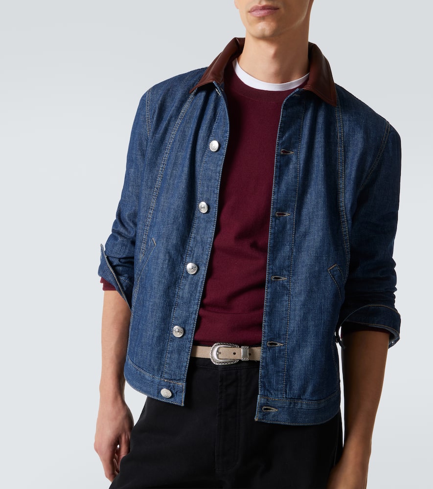 Leather-trimmed denim jacket