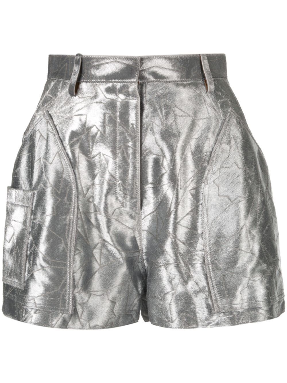 Laser cut calf hair shorts - Silver