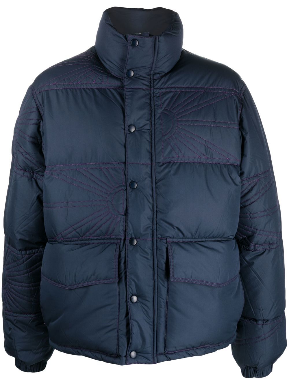 Embroidered-logo puffer jacket - Blue
