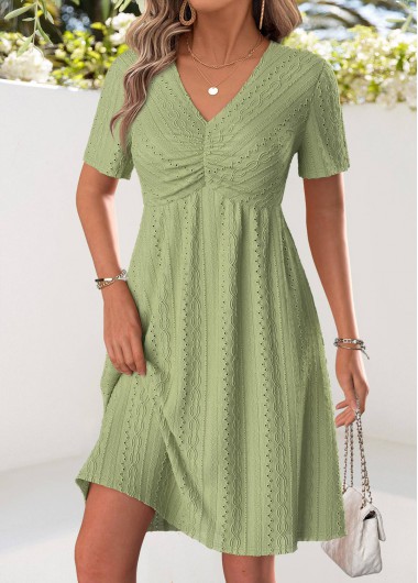 Modlily Light Camel Short Sleeve V Neck Dre