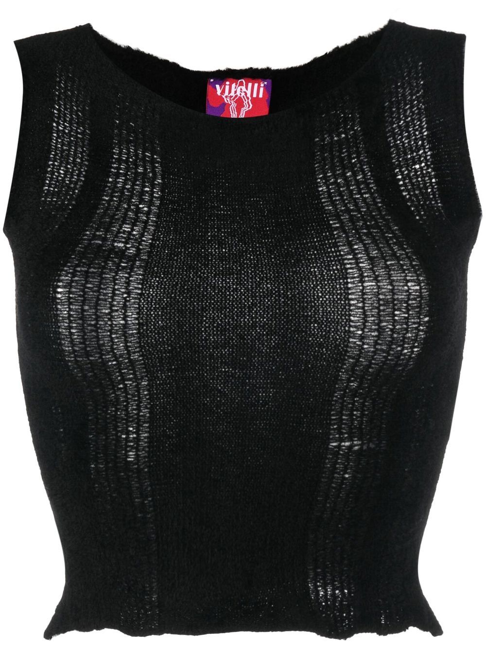 Semi-sheer knit cropped top - Black