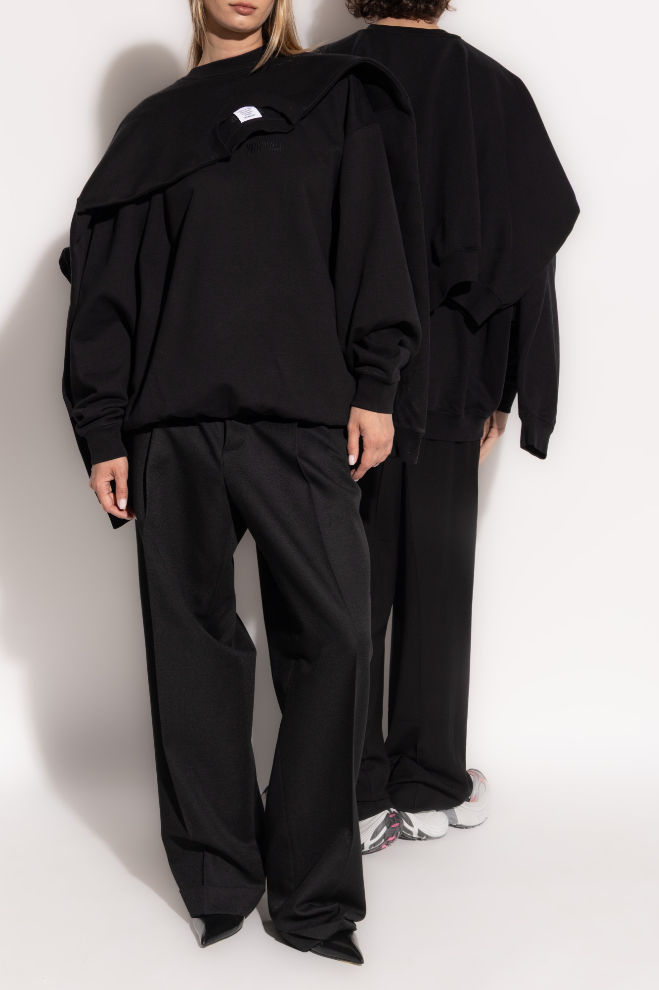 Sweatshirt With Decorative Trim, Unisex, Black