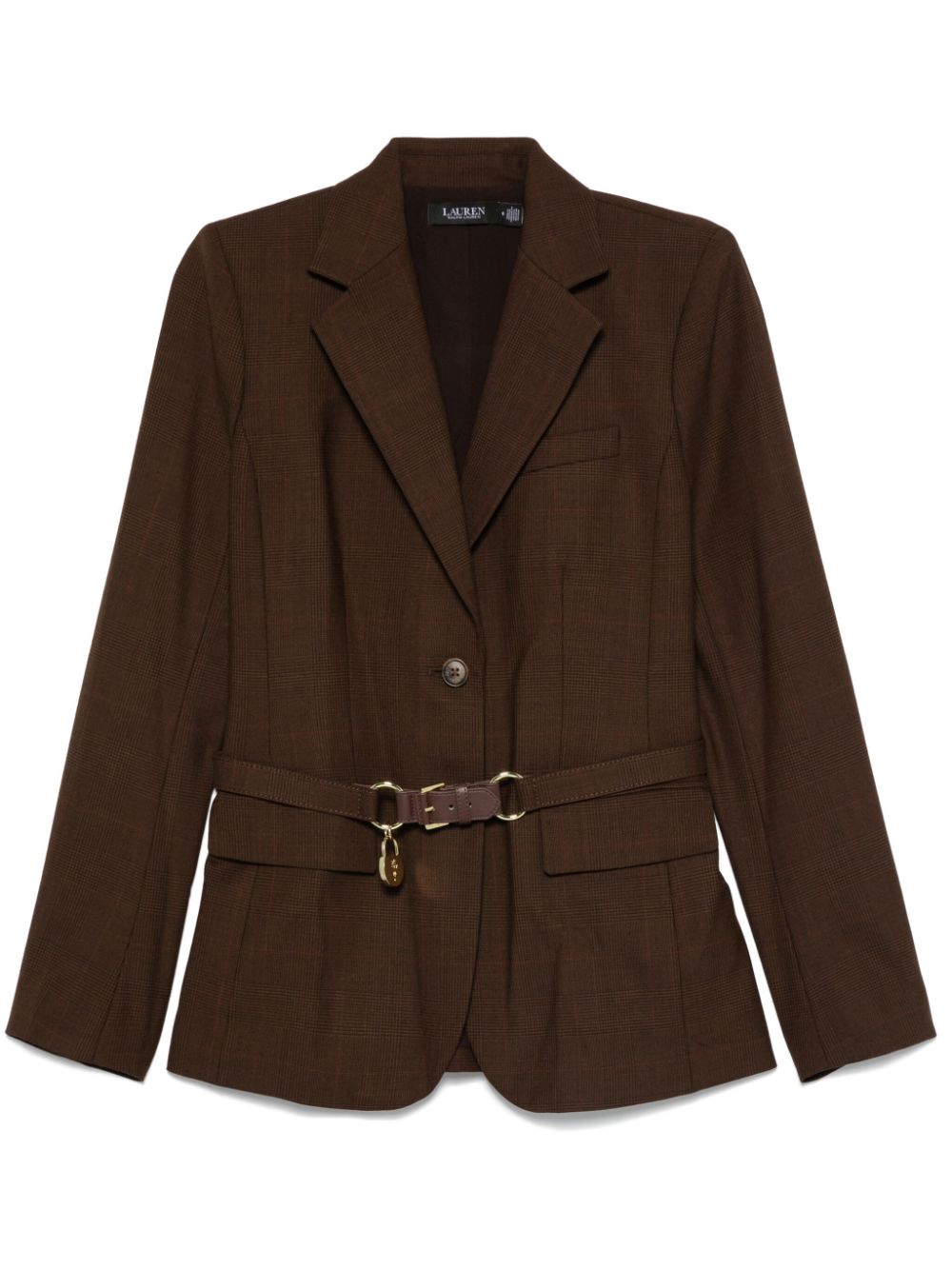 Glen-plaid belted blazer - Brown