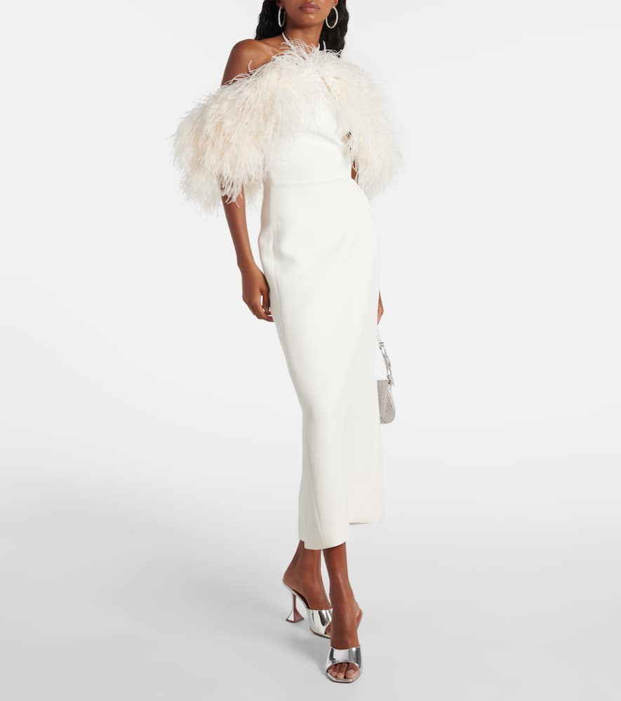 Feather-trimmed midi dress