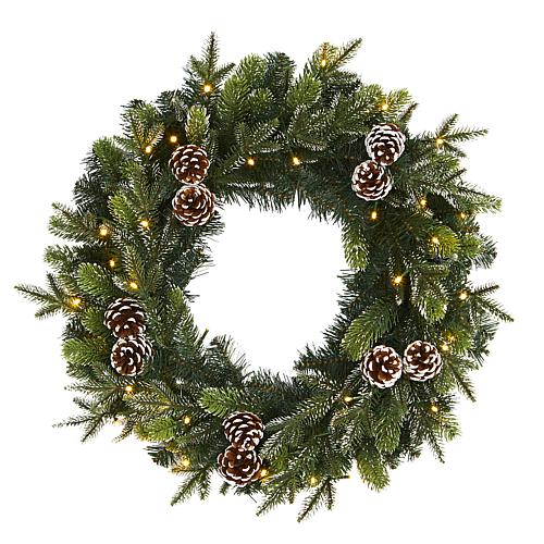 24 in. Snowed Christmas Wreath with 35 Lights