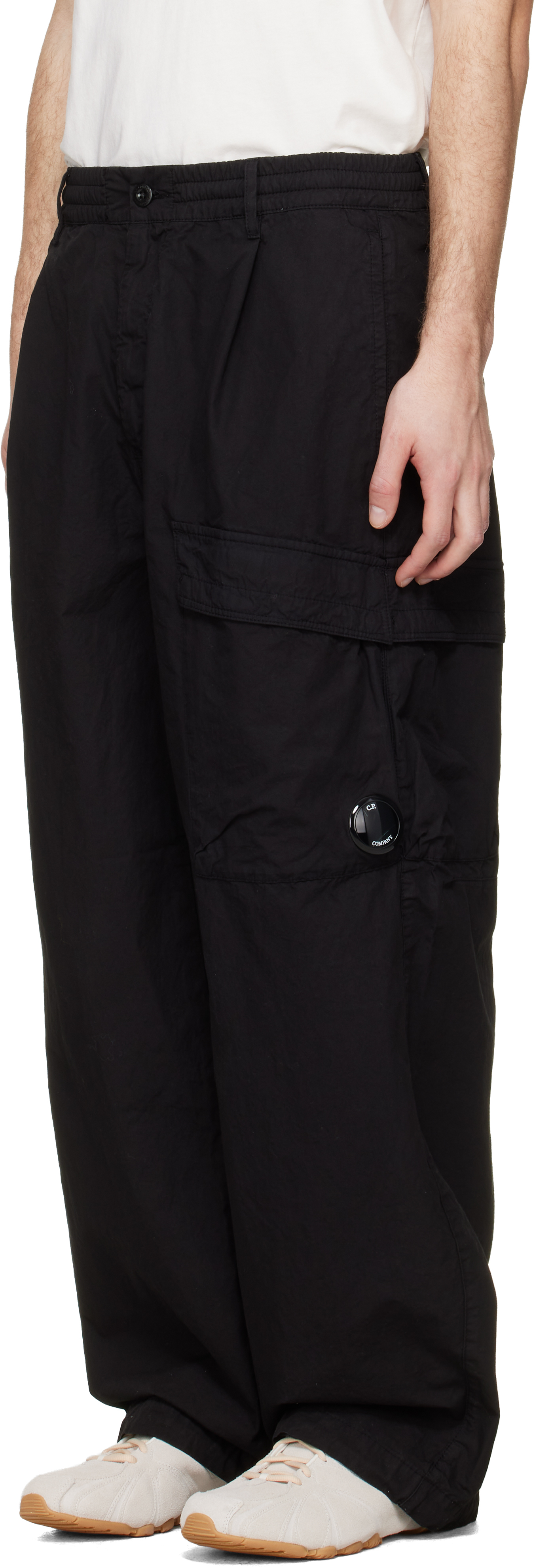 Black Micro-Reps Boxy Leg Pocket Lens Pants