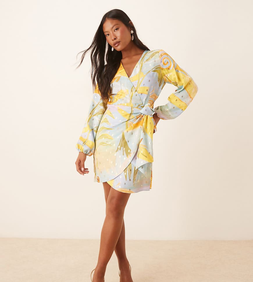 Petite balloon sleeve metallic mini in sun print-Multi