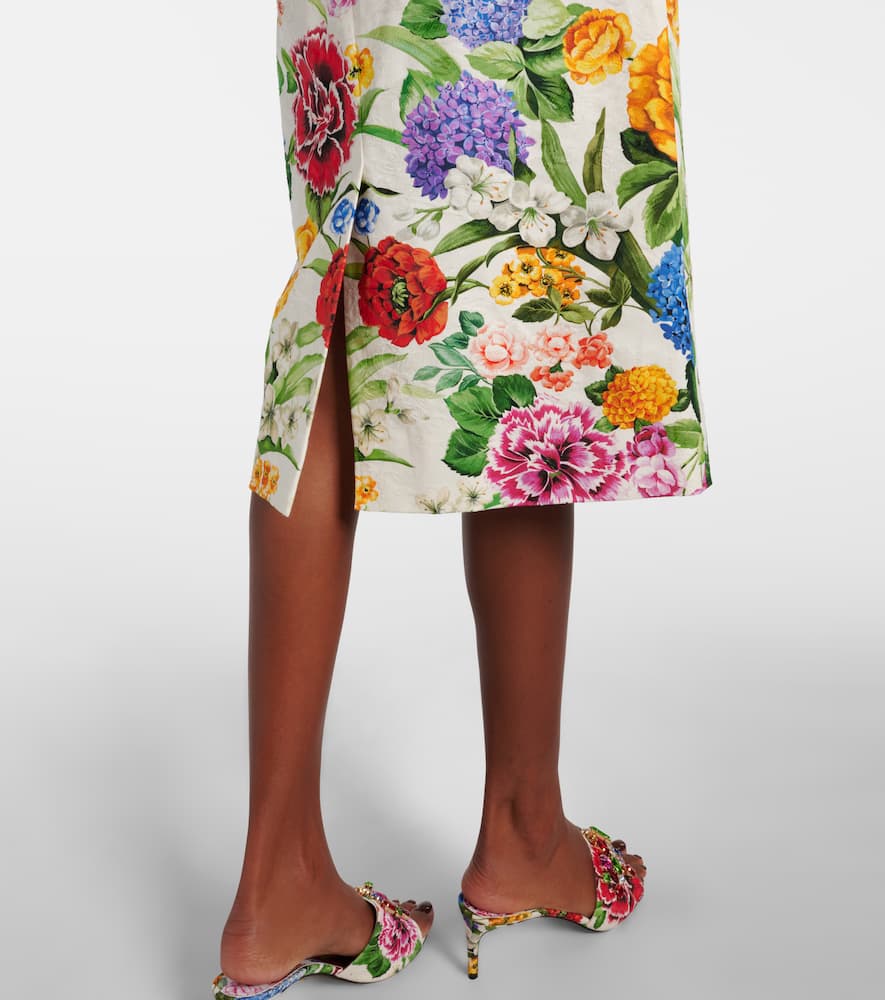 Floral cotton brocade pencil skirt