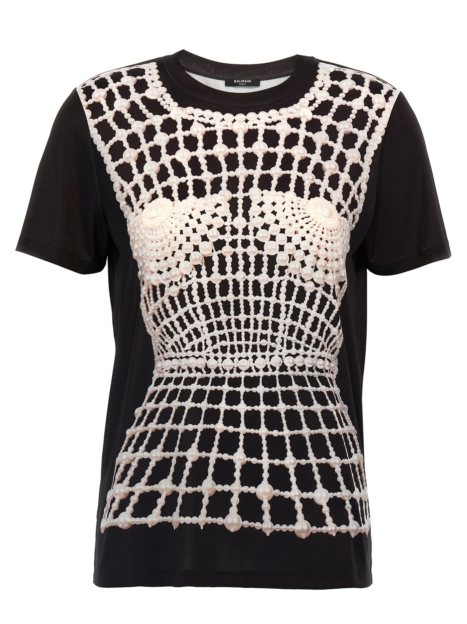 Lace-Embellished Organic Cotton T-Shirt — Black
