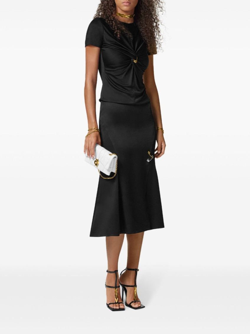 Safety Pin Flared Midi Skirt