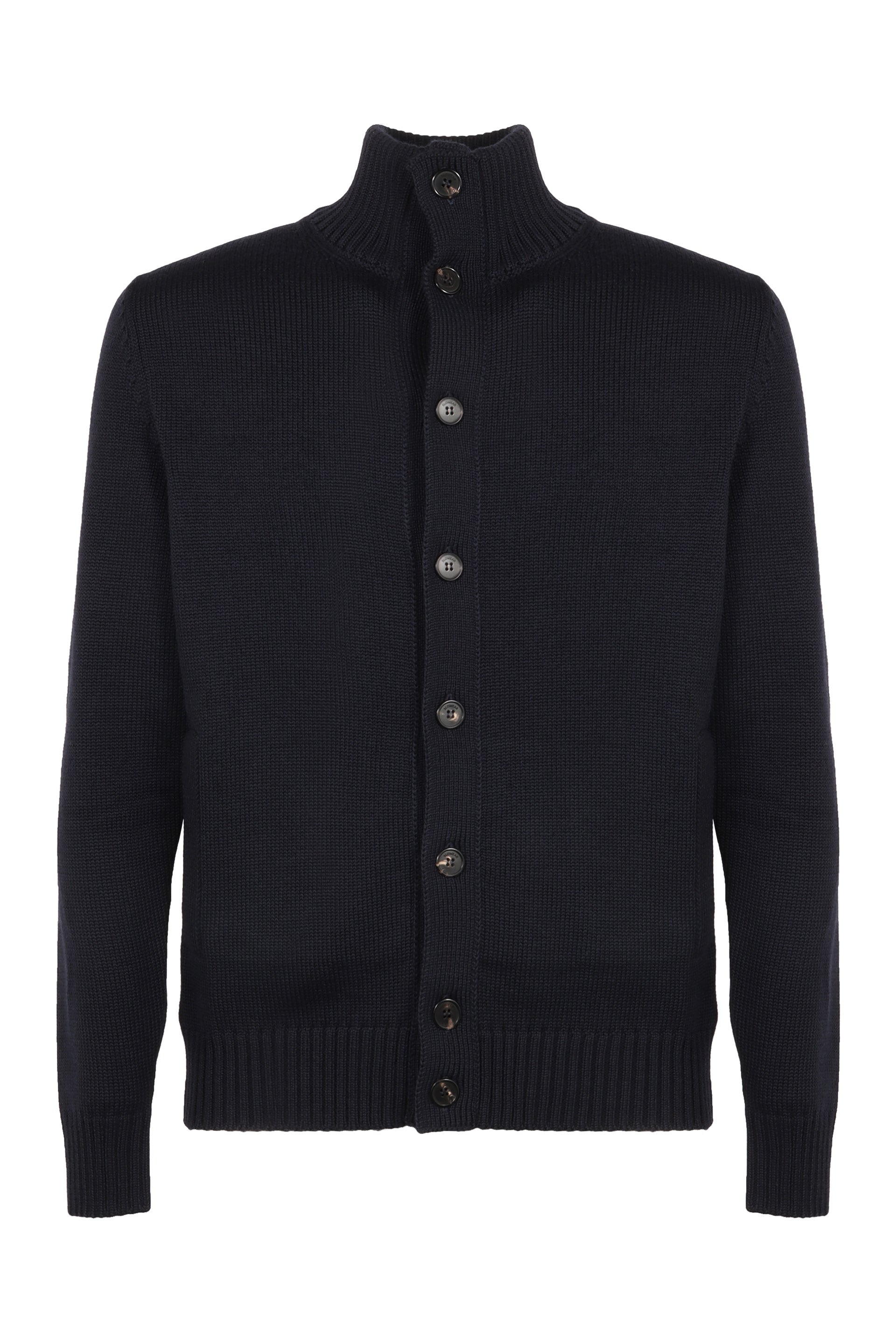 Mens Wool Cardigan with High Collar and Button Front