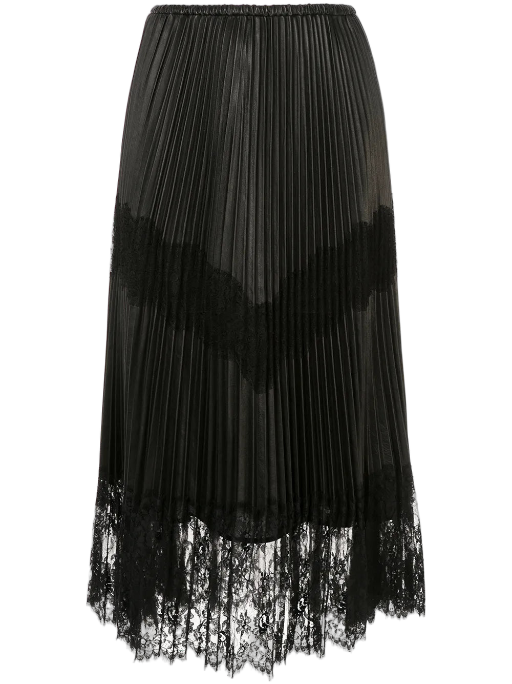 Pleated Lace Trim Skirt — Black