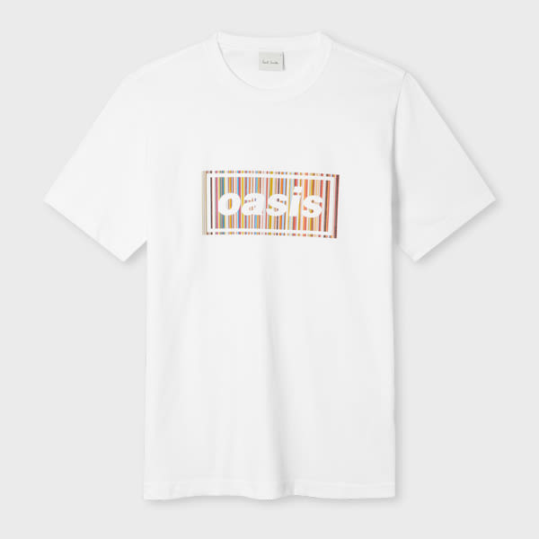 X Oasis - White 'Signature Stripe' Logo T-Shirt