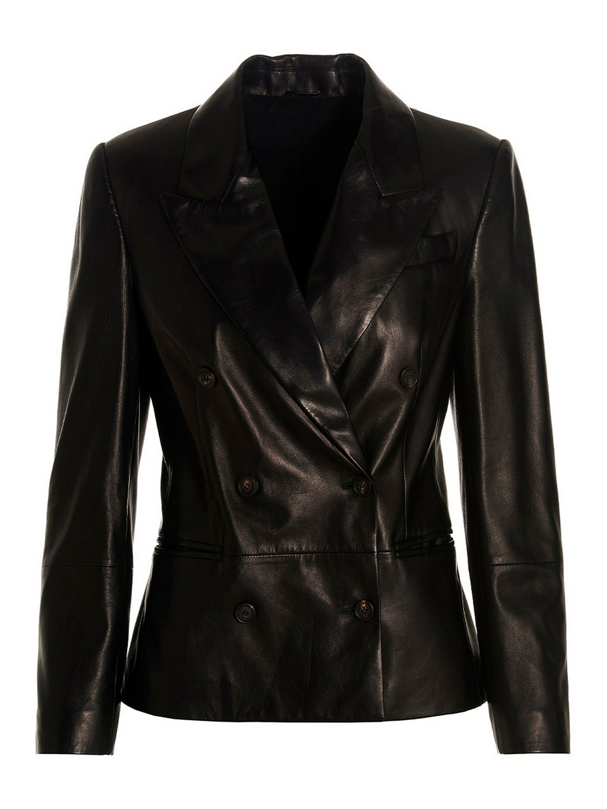 Double-breasted leather jacket - Black