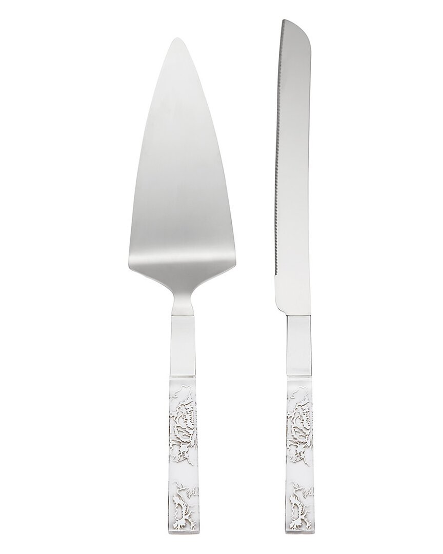 Silver Peony 2pc Dessert Set