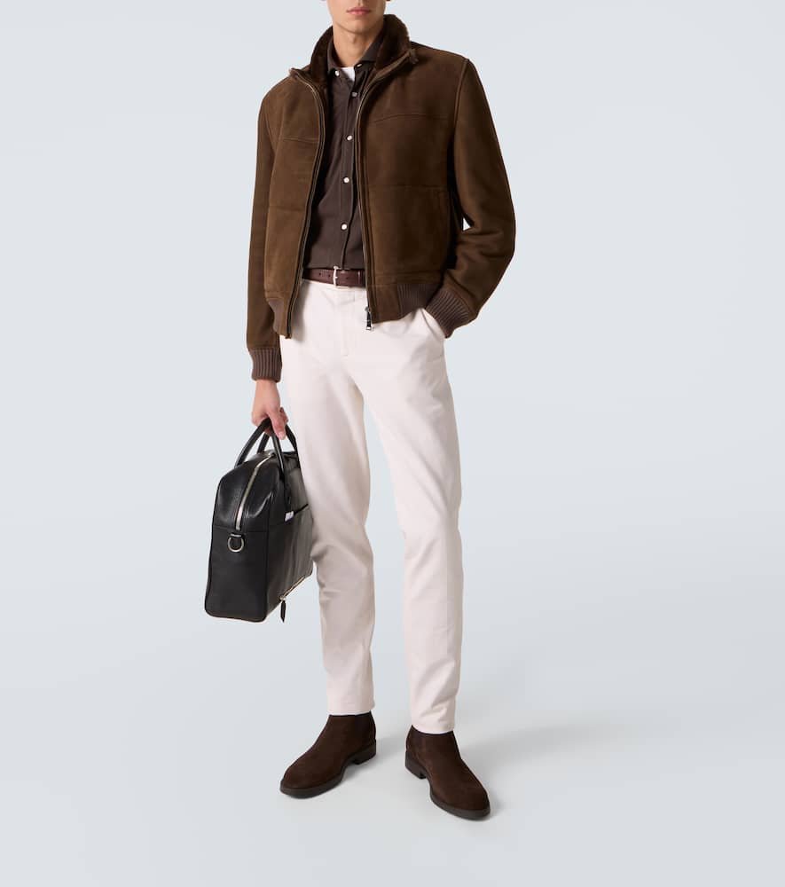 Shearling-lined suede bomber jacket