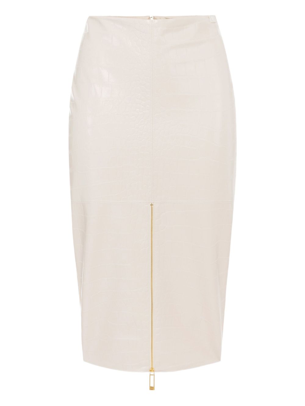 Crocodile-print texture zip-front skirt - White