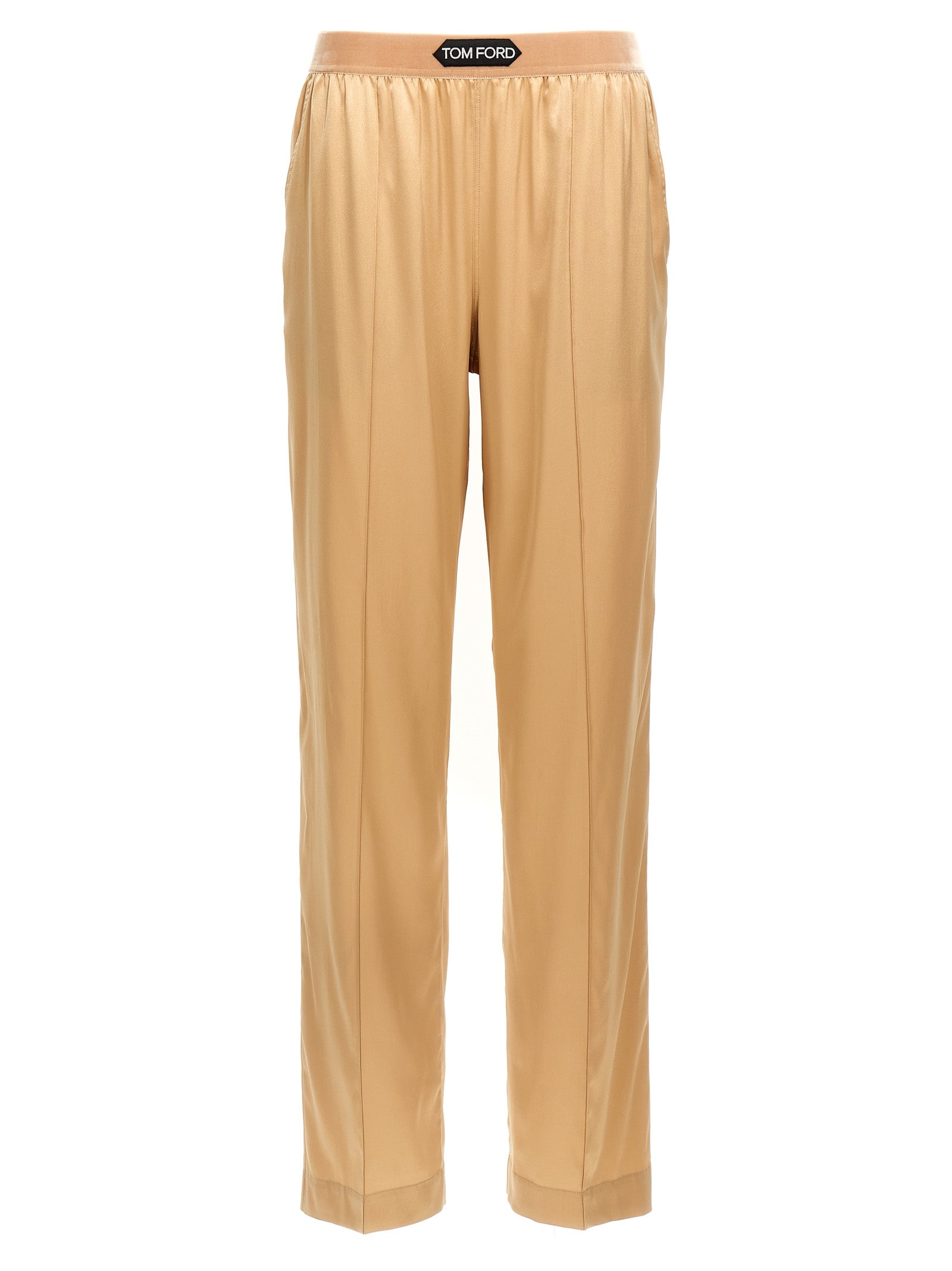 Stretch Silk Trousers — Beige