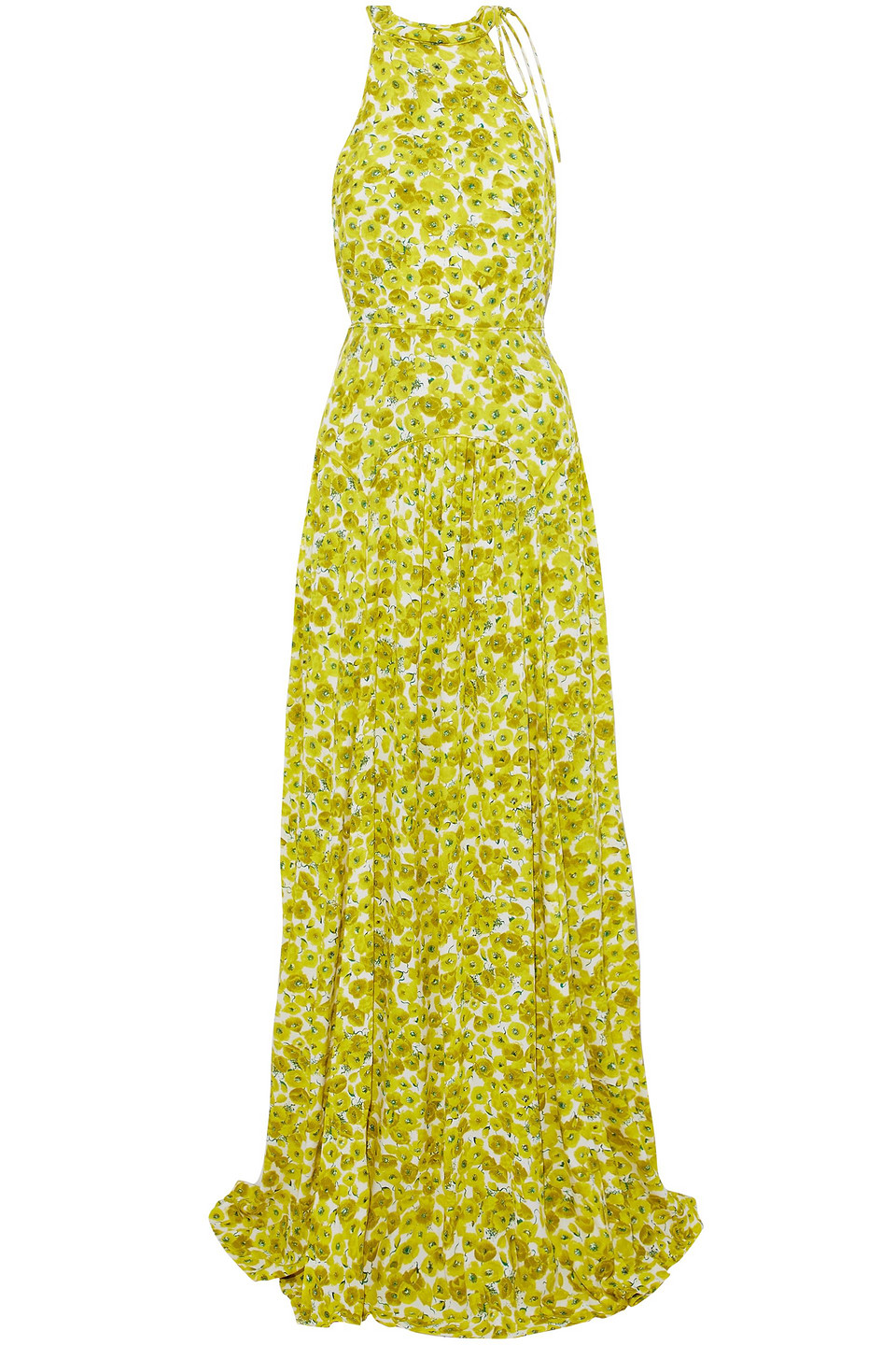 Pleated floral-print crepe gown - Yellow - US 4