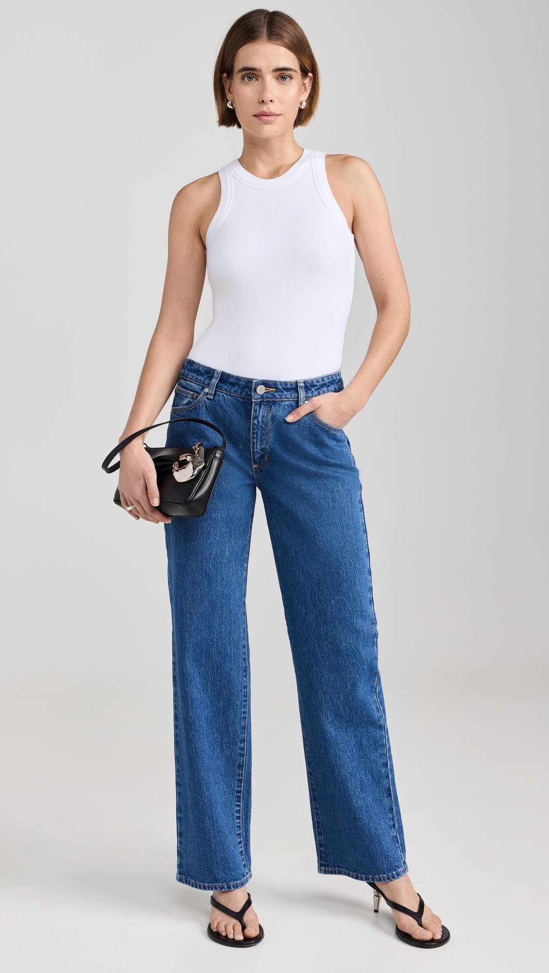 Ambitionist 여성 Ali Ribbed Racer Tank Bodysuit White