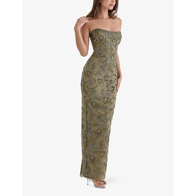 Womens Serelise Hand-Beaded Strapless Woven Maxi Dress