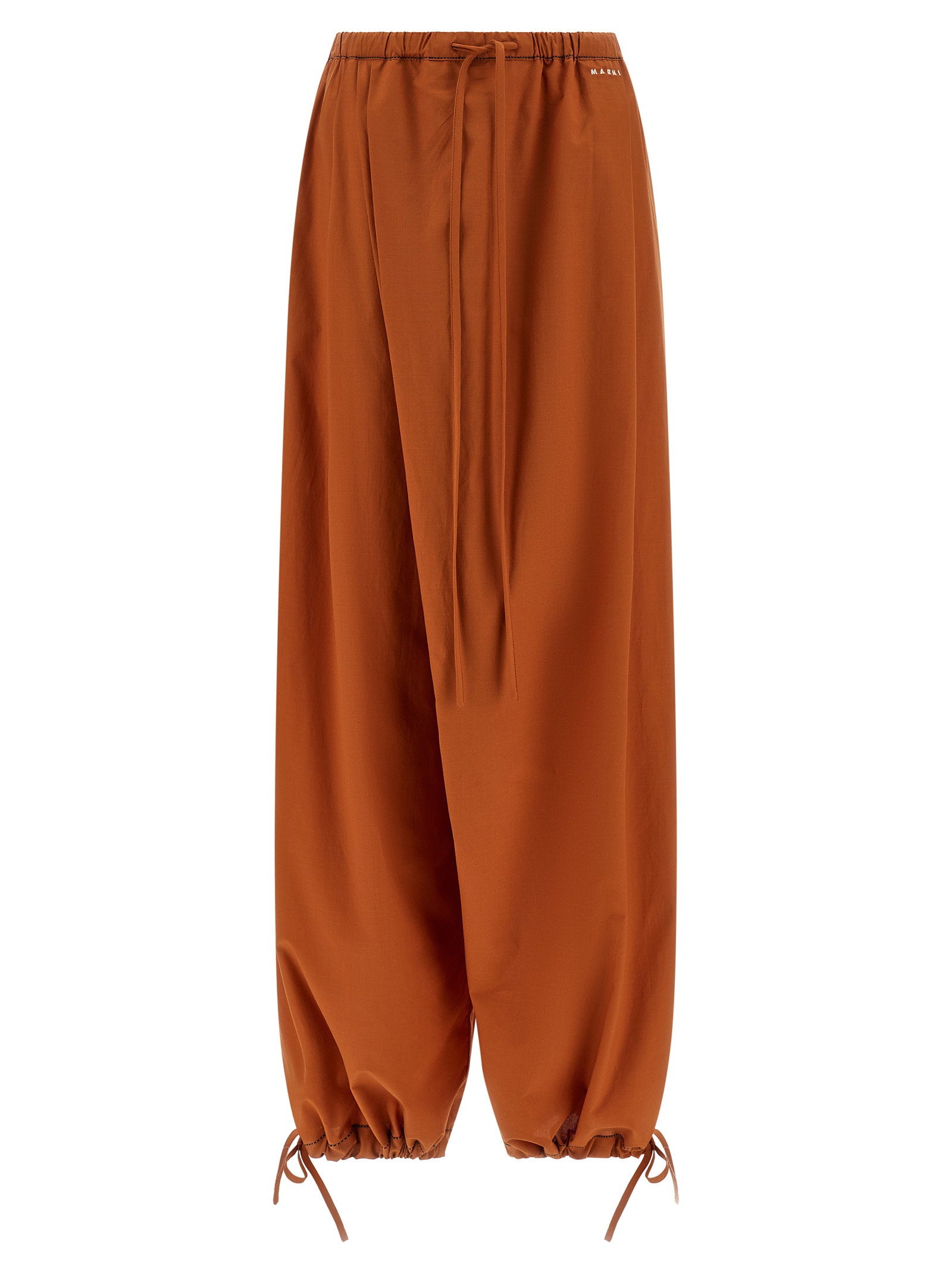 Diagonal Draping Cotton Poplin Trousers — Rust