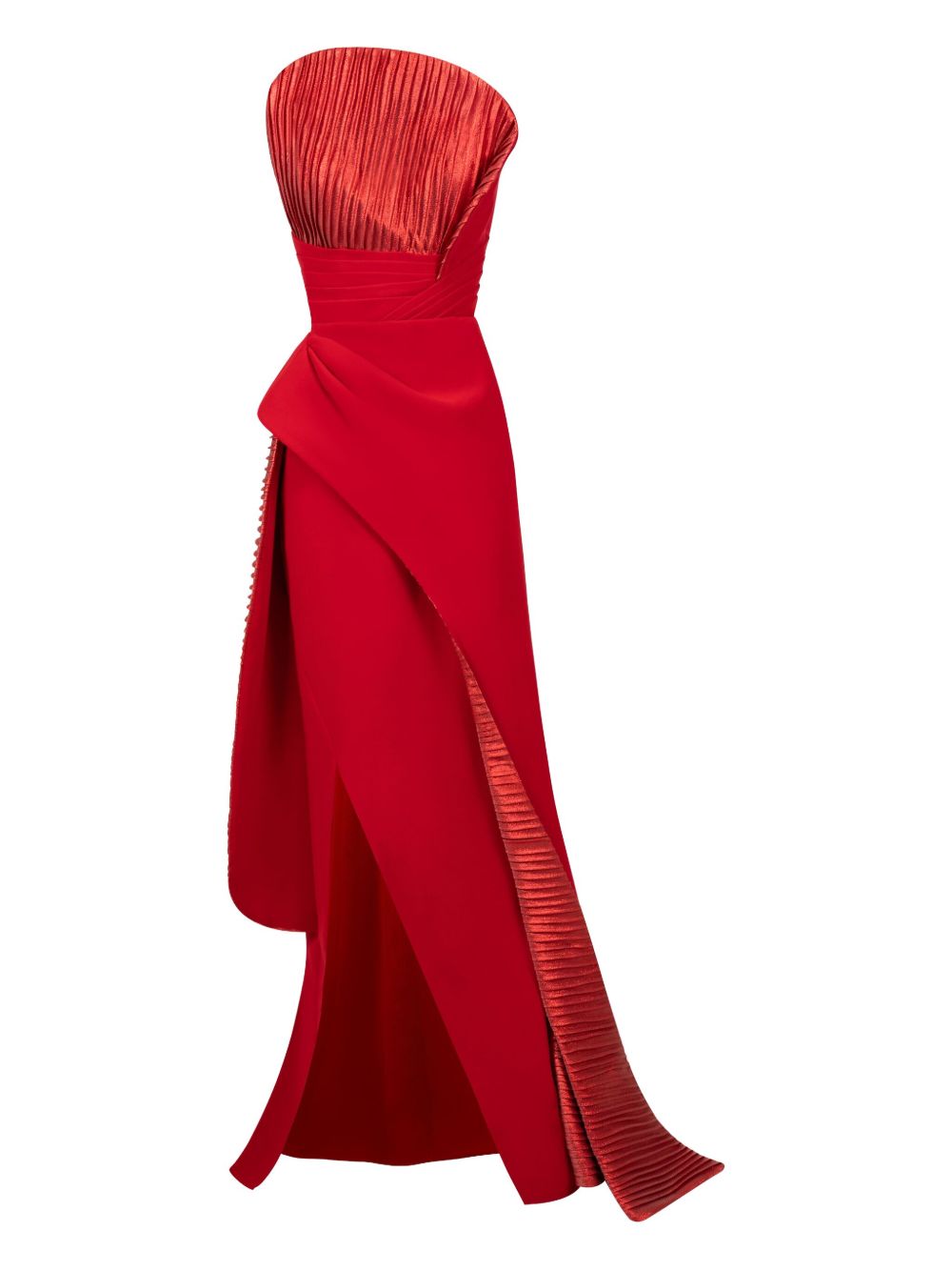 Pleated draped evening gown - Red