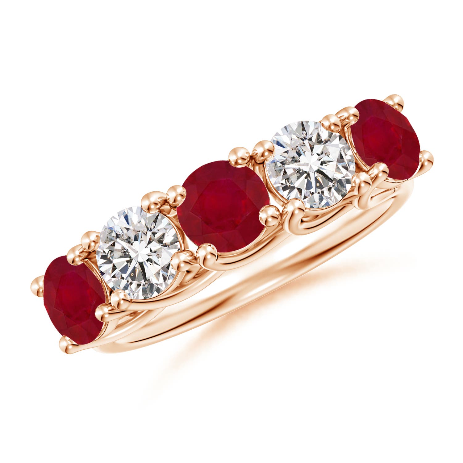 Angara 1.8 Carats Half Eternity Five Stone Ruby and Diamond Wedding Band in 18K Rose Gold