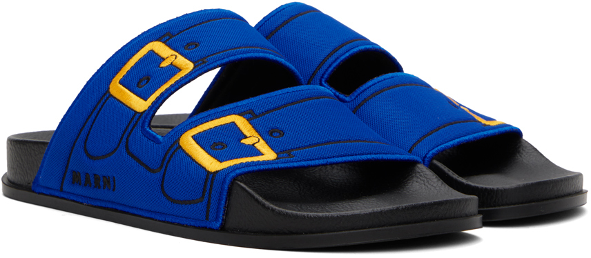 Marni Blue Trompe L'ail Slides