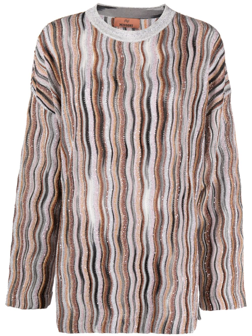 Lurex-detail drop-shoulder jumper - Grey