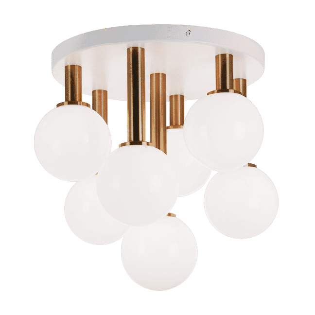 Aged Gold Brass Seven Light Flush Mount from the Stellar Collection