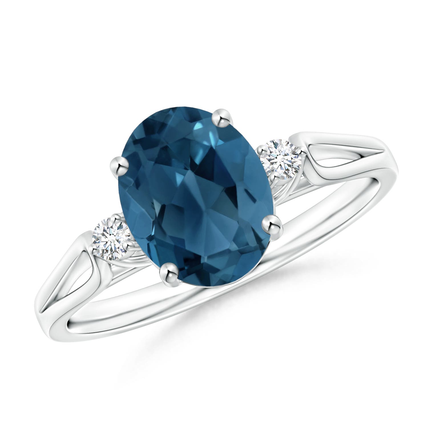Angara 2.25 Carats Oval London Blue Topaz Loop Shank Ring with Diamond Accents in Platinum
