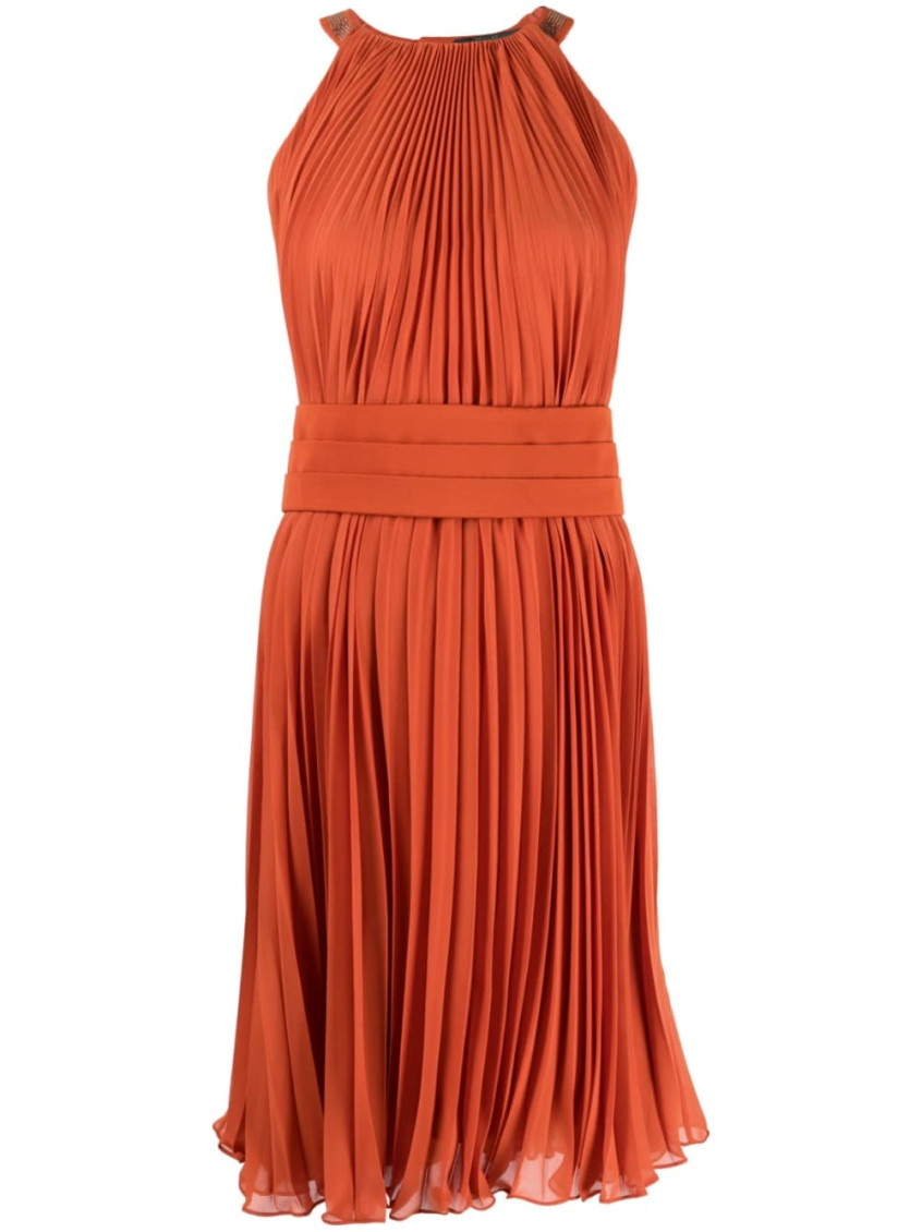 Red Pleaterd Midi Dress
