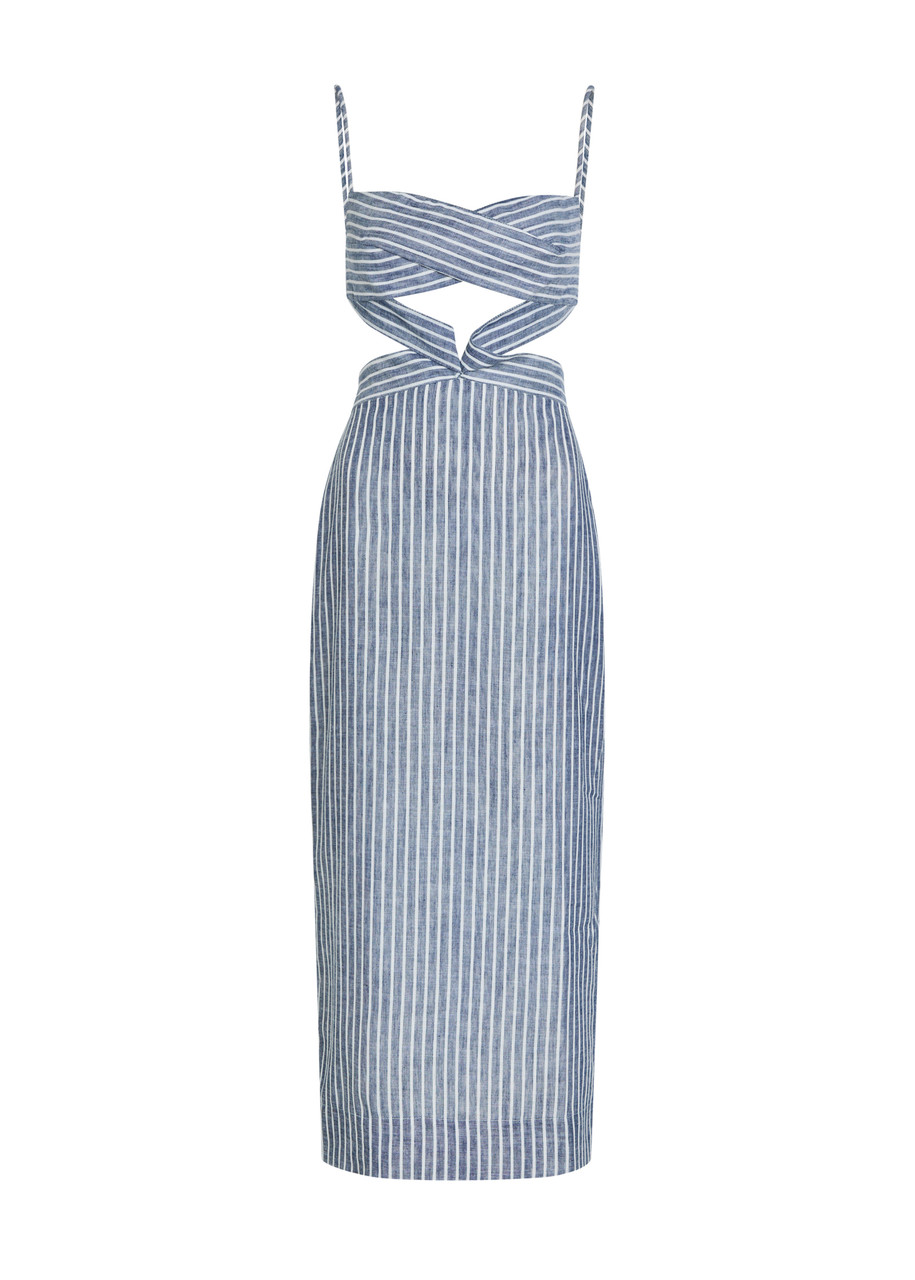 Recuerdos Striped Cut-out Woven Midi Dress