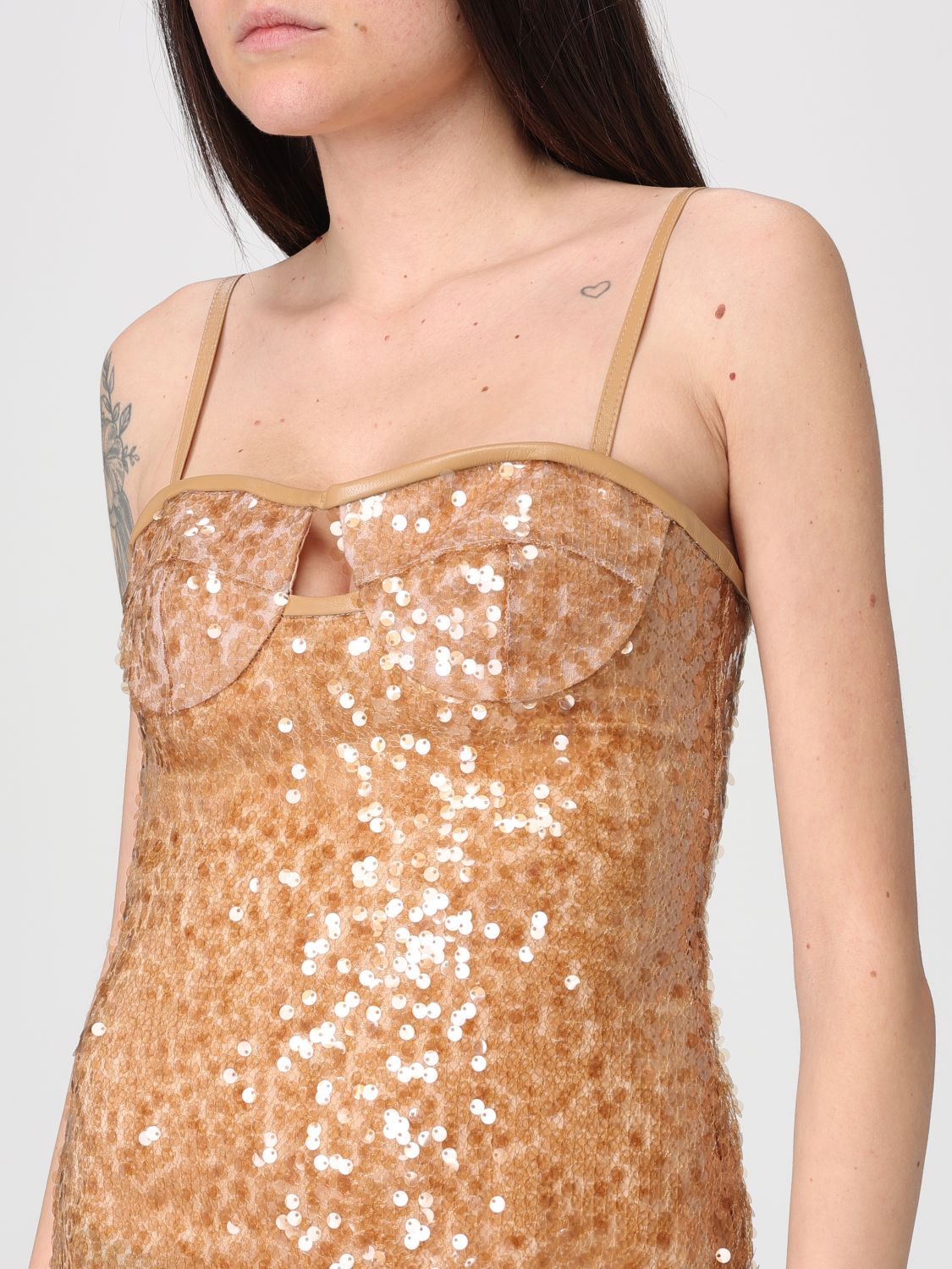 Long Dress In Beige Polyester