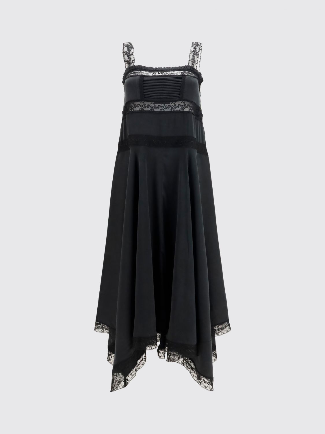 Asymmetric Silk Midi Dress with Lace Inserts