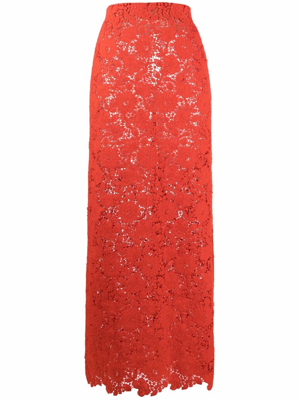 High-waist floral-embroidered skirt - Orange