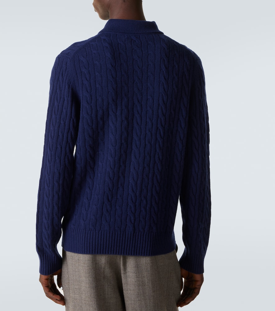 Cable-knit cashmere polo sweater