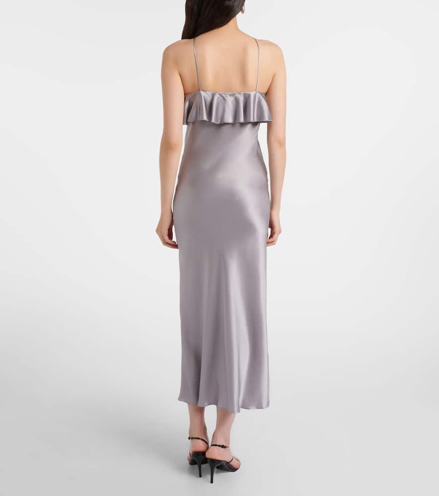Floral-appliqué silk charmeuse slip dress