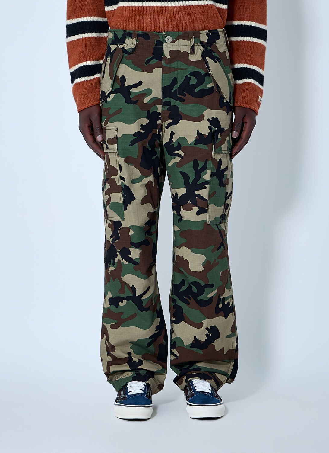 Cargo Trousers In Camouflage Weave