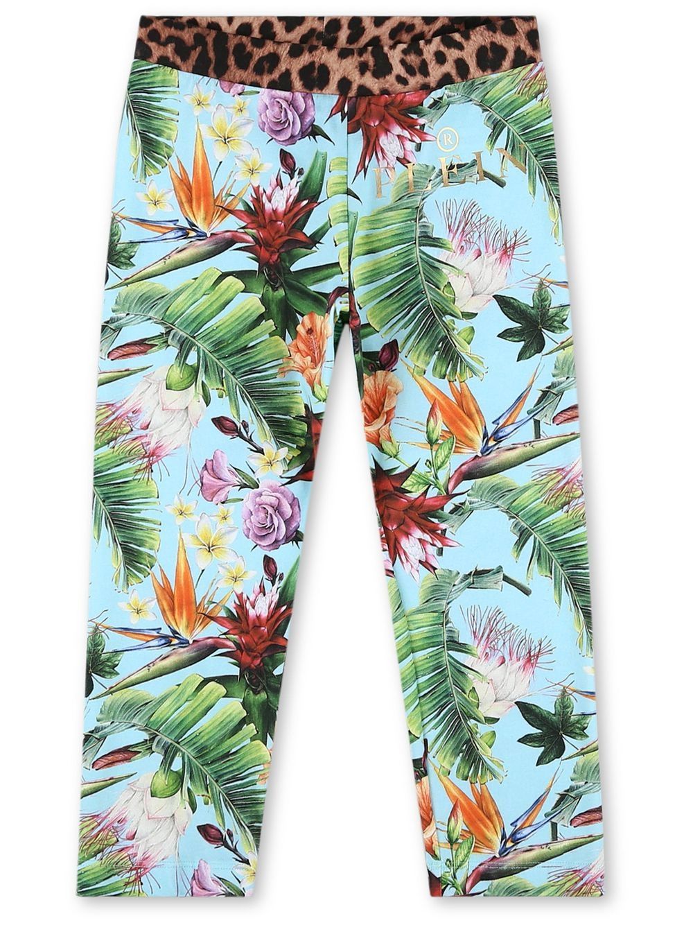 Floral-print slip-on leggings - Blue