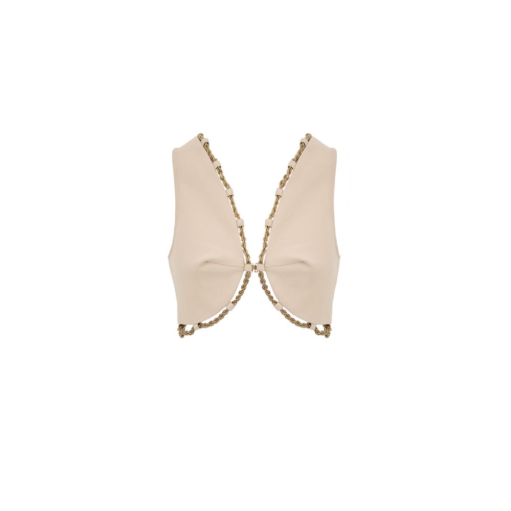 Gold Chain-Trimmed Cotton Vest — Beige