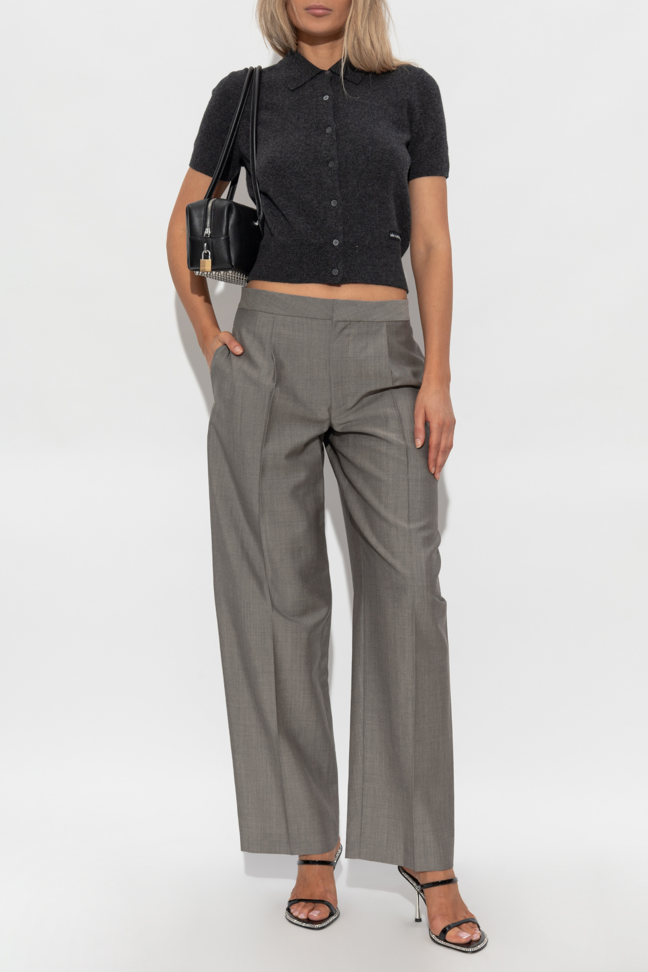 Wool Pleated Trousers, Women's, Grey