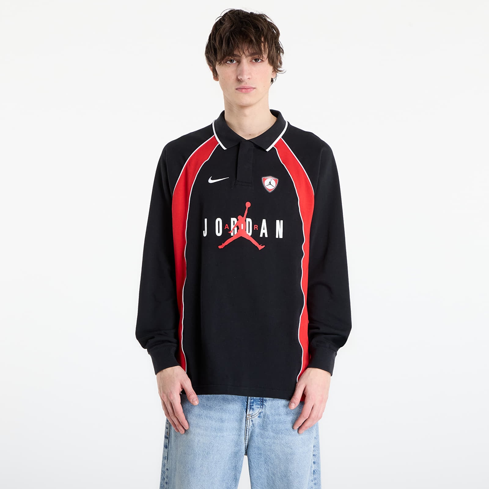 Jordan Flight Men's Long-Sleeve Polo Jersey Black/ University Red/ University Red