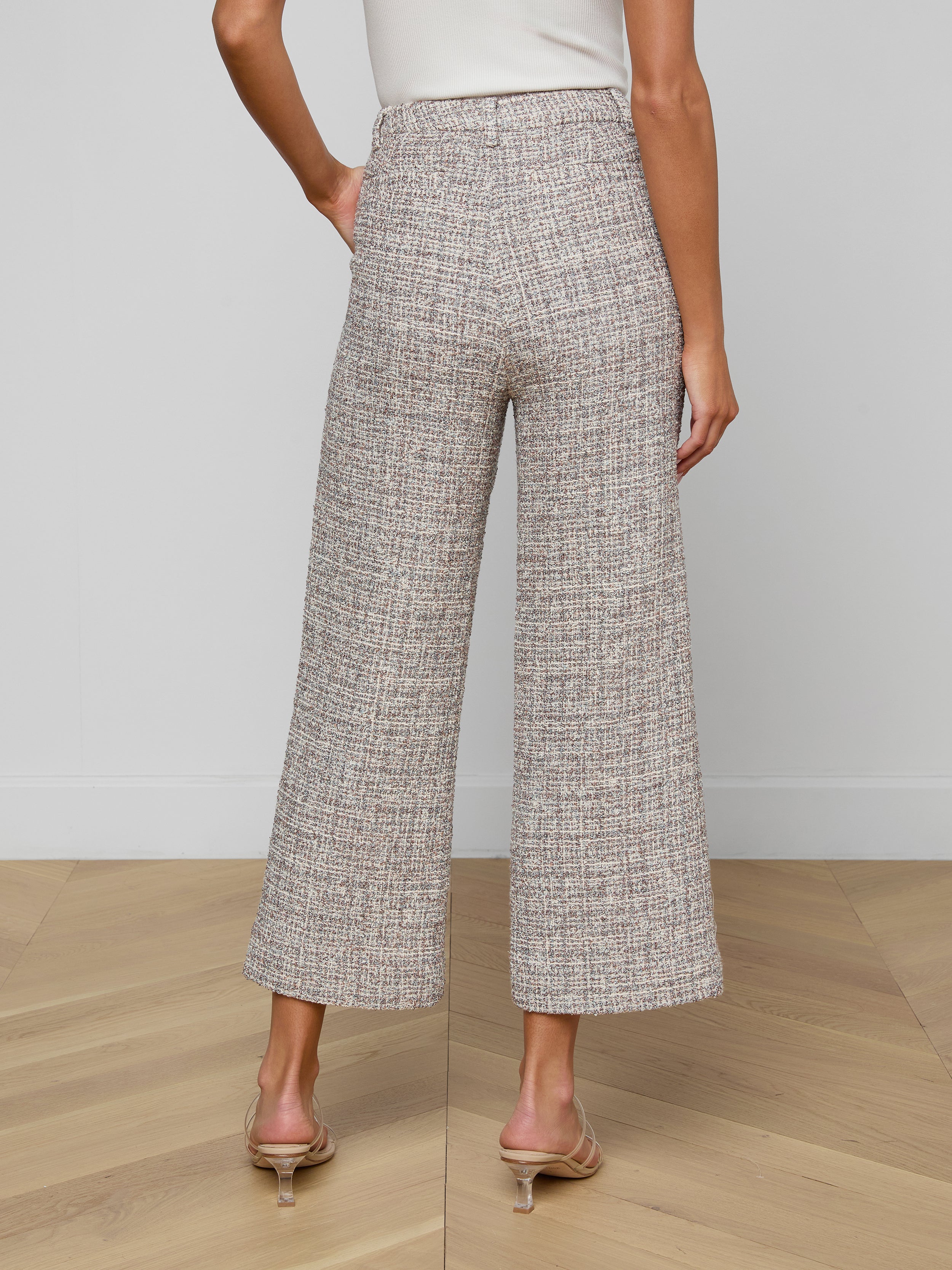 Lula Cropped Tweed Trouser In Dusty Blue Multi Tweed